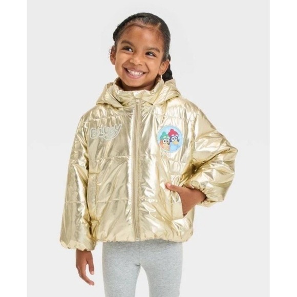Bluey Toddler Girls Gold Hooded Puffer Jacket/Coat Size 2T NWOT - Picture 1 of 12
